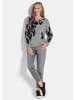 GOLDNER Kurzgröße:  Langarm Strickpullover im Leo-Design in grau / gemustert