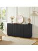 ABRIHOME Sideboard in Schwarz mit Streifen Wellenform Design 160x80x40 cm