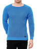 Rusty Neal Slim Fit Feinstrick Biker Rundhals-Pullover in Blau