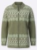 Sieh an! Jacquard-Strickjacke in khaki-ecru-gemustert