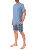 NORMANN Schlafanzug kurzarm Shorty mit karierter Jersey Hose in blau