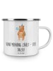 Mr. & Mrs. Panda Emaille Tasse Mutig zu Meinungen mit Spruch in Weiß