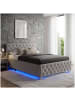 tectake Komfortbett mit LED-Leisten & Stauraum - Samtoptik mit Steppmuster