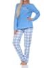 NORMANN Schlafanzug langarm Pyjama karierter Hose Jersey Übergrößen in blau