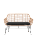 SalesFever Sitzbank Rattanoptik Naturfarben mit Sitzkissen und Metallgestell in Schwarz