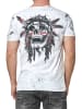 Rusty Neal Verwaschenes Rundhals T-Shirt mit Knopfleiste und Prints in Weiß