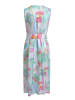 Milano Italy Sleeveless V-Neck Midikleid mit Placket, weitem Rock + Gürtel in Sand Print