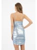 faina Damen Strick Trägerkleid Mini in Blau Metallisch