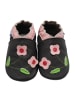 Yihakids Schwarze Baby-Laufanfänger aus echtem Leder Blumenmuster 