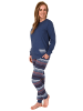 NORMANN Pyjama Bündchen und gestreifter Hose - 69179 in blau-melange