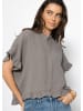 SASSYCLASSY Musselin Bluse mit Rüschensaum in Taupe