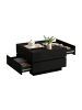 ABRIHOME Dreh-Couchtisch in Schwarz mit 2 Ablagen und Stauraum 60x60x38 cm