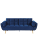 Beliani Schlafsofa ASBY in Blau/Heller Holzfarbton - (W) 218 x (H) 82 x (L) 83 cm