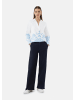 comma Bluse langarm in Blau-weiß