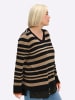 sheego Pullover in schwarz-beige-gestreift