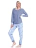 NORMANN Pyjama Schlafanzug langarm Bündchen und Spitze in hellblau