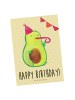 Mr. & Mrs. Panda Ansichtskarte Avocado Geburtstag mit Spruch in Gelb Pastell