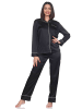 NORMANN Satin Schlafanzug langarm Pyjama Knopfleiste in schwarz