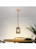 ZMH Pendelleuchte 1-flammige E27 in rauchgrau Holz und Glas rund Vintage