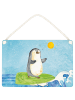 Mr. & Mrs. Panda Schild Pinguin Surfer ohne Spruch in Eisblau