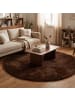 Pergamon Hochflor Shaggy Teppich Fluffy Rund in Dunkelbraun