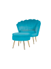 SalesFever Polsterhocker rund mit goldfarbenem Chromgestell und Samtbezug in Blau