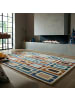 KADIMA DESIGN Wollteppich Geometrisch, Retro-Stil, Wohnzimmer in Multicolor-Blau