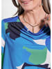 GOLDNER Kurzgröße:  Wasserfallshirt Halbarmshirt mit Print in blau / grün / gemustert