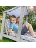 roba Kinder Gartenliege 2er, FSC-Holz, mit Sonnenschutz & Halter, Grau