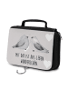 Mr. & Mrs. Panda Kosmetiktasche Turteltauben Liebe mit Spruch in Grau Pastell