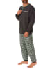 NORMANN Pyjama Schlafanzug Bündchen und karierter Jersey Hose - 68045 in dunkelgrau
