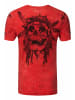 Rusty Neal Verwaschenes Rundhals T-Shirt mit Knopfleiste und Prints in Rot