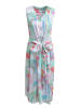 Milano Italy Sleeveless V-Neck Midikleid mit Placket, weitem Rock + Gürtel in Sand Print