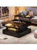 ABRIHOME Couchtisch mit 360°drehbarer Tischplatte und Anhebbarer in Schwarz, 70*70*40cm