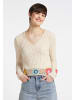 myMo Damen Pullover Mit Gehäkeltem Bund in Hellbeige