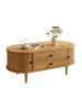 ABRIHOME Couchtisch in Holzfarbe oval mit Schiebetüren 2 Schubladen