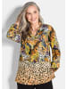GOLDNER Elegante Printbluse, Langarm in honig / gemustert