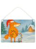 Mr. & Mrs. Panda Holzschild Fuchs Weihnachten Design ohne Spruch in Weiß