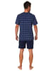NORMANN kurzarm Schlafanzug Shorty Pyjama karierten Oberteil - 71935 in blau-melange