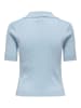 ONLY Geripptes Poloshirt Einfarbiges Kurzarm T-Shirt V-Ausschnitt ONLNIMONE in Blau