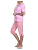 NORMANN Capri Schlafanzug kurzarm Pyjama frohen Streifen Look - 78825 in rosa