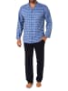 NORMANN Pyjama Schlafanzug lang zum durchknöpfen Karo - 71684 in hellblau