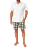 NORMANN Schlafanzug kurzarm Shorty mit karierter Jersey Hose in grau-mel.