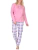 NORMANN Schlafanzug langarm Pyjama karierter Hose Jersey - 84743 in rosa