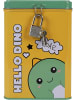 i-Total Spardose mit Vorhängeschloss Schlüssel Sparbüchse aus Metall Hello Dino