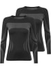 normani 2x Damen Thermooberteil Langarm Shirt Skiunterwäsche in Schwarz/Grau