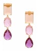 Gemshine Ohrringe Turmalin, Rosenquarz und Amethyst Tropfen in gold coloured