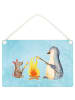 Mr. & Mrs. Panda Schild Pinguin Lagerfeuer ohne Spruch in Eisblau