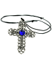 Gallay Kette 74x57mm Zinn-Anhänger Kreuz mit Glasstein blau-safir 110cm in silbrig