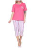 NORMANN Schlafanzug Capri kurzarm Streifenoptik Übergrössen 125 204 90 667 in pink
